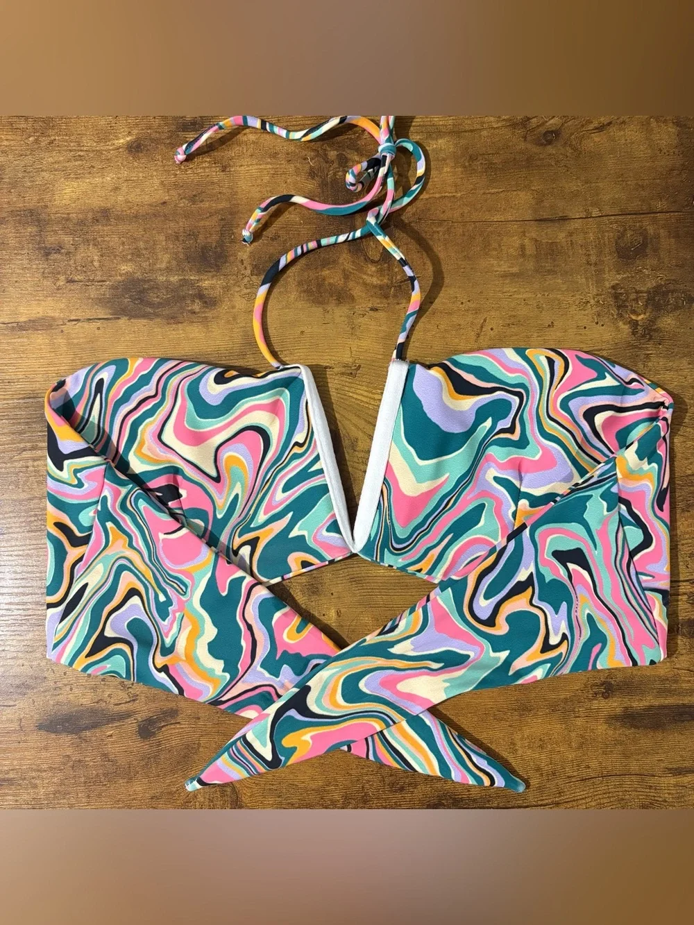 SKATIE Luli Sedona Swirl Halter V-Neck Bikini Top Size Large